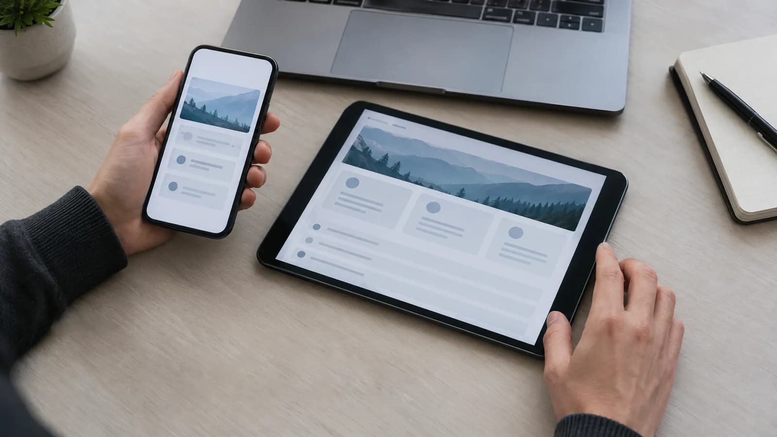 Hender tester samme løsning på Android-telefon og nettbrett ved et arbeidsbord