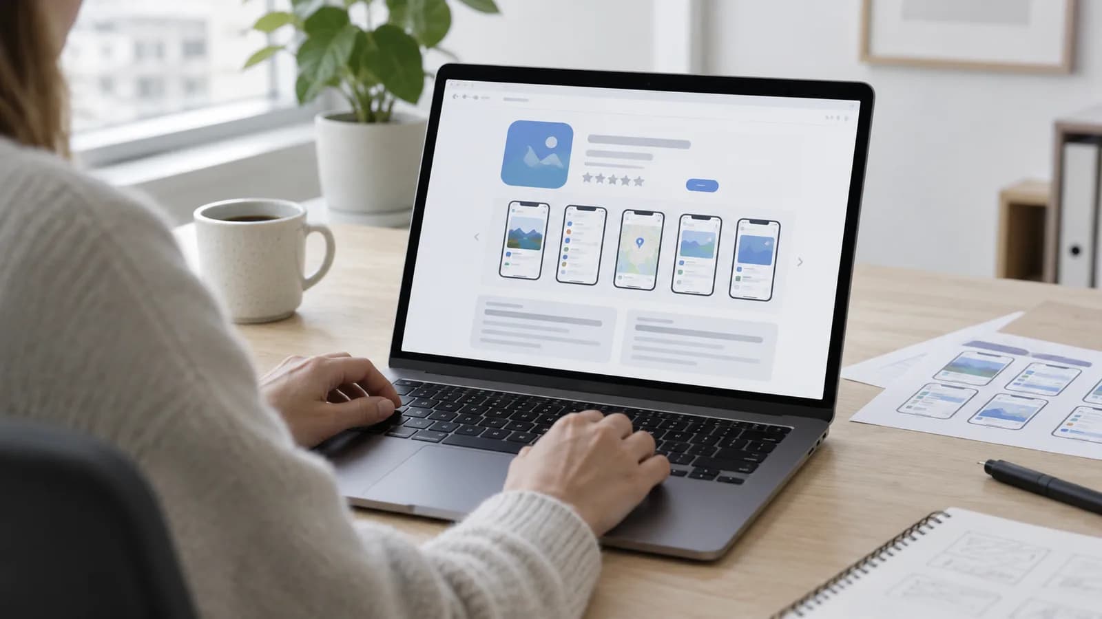 Utvikler setter opp butikkside med ikon, skjermbilder og beskrivelse for en Android-app