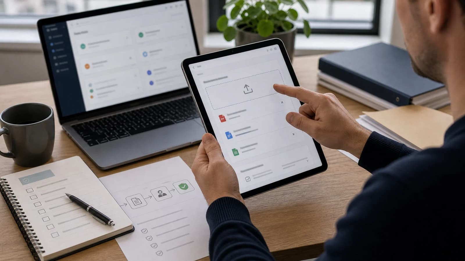 Customer uploading documents in a customer portal for business with visible status