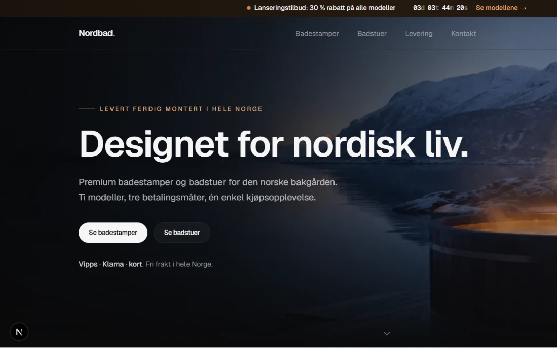 Nordbad, nettside bygget av wevo